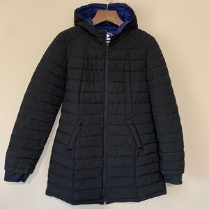 Halitech Black Puffer Hooded Jacket/Coat Packable Thumb Hole Large READ